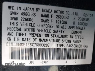 2007 Acura RL Technology с VIN JH4KB166X7C003287, выставлен на аукционе IAAI как лот 41681660 с пробегом 137 911 миль миль и . История ставок и продаж доступна на DreamBid. Изображение 9.
