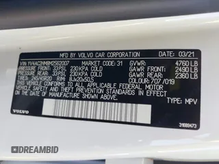 2021 Volvo XC40 R-Design z VIN YV4AC2HM8M2562007, wystawiony jako IAAI lot #42047885 z przebiegiem Nie podano mil oraz . Historia ofert i sprzedaży dostępna na DreamBid. Obrazek 9.
