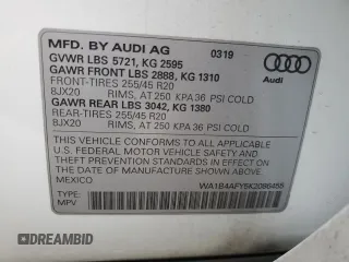 2019 Audi SQ5 Premium Plus with VIN WA1B4AFY5K2086455, listed as a Copart auction lot 37551534 with 40,898 mi miles and . Bid and sale history available at DreamBid. Image 14.