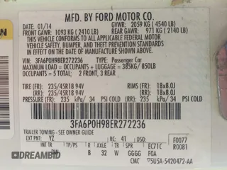 2014 Ford Fusion SE with VIN 3FA6P0H98ER272236, listed as a IAAI auction lot 41624642 with 201,930 mi miles. Bid and sale history available at carsss.com. Image 9.