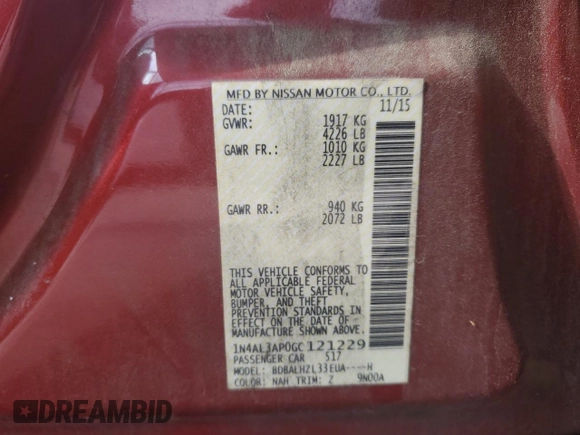 2016 Nissan Altima S z VIN 1N4AL3AP0GC121229, wystawiony jako Copart lot #53815865 z przebiegiem 190 460 mil mil oraz Szkoda całkowita • Salvage title. Historia ofert i sprzedaży dostępna na DreamBid. Obrazek 12.