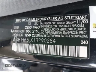 2001 Mercedes-Benz E-Class with VIN WDBJH65JX1B290284, listed as a IAAI auction lot 41713265 with 1 mi miles. Bid and sale history available at carsss.com. Image 9.