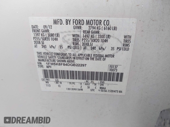 2013 Ford Explorer Limited z VIN 1FM5K8F84DGB22297, wystawiony jako IAAI lot #42385898 z przebiegiem 210 827 mil mil oraz . Historia ofert i sprzedaży dostępna na DreamBid. Obrazek 9.