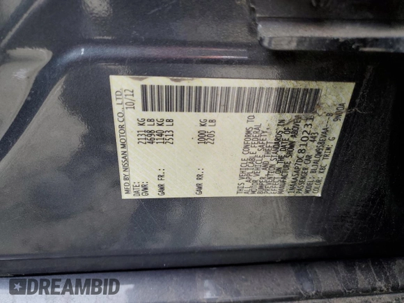 2013 Nissan Maxima SV with VIN 1N4AA5AP7DC810231, listed as a Copart auction lot 55877995 with 166,368 mi miles and Clean title. Bid and sale history available at DreamBid. Image 12.