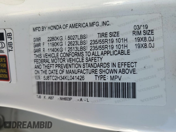 2019 Acura RDX with VIN 5J8TC2H34KL041426, listed as a Copart auction lot 61506254 with 40,623 mi miles and Salvage Title. Bid and sale history available at carsss.com. Image 16.