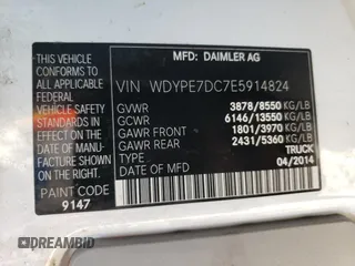 2014 Freightliner Sprinter with VIN WDYPE7DC7E5914824, listed as a Copart auction lot 85116454 with 401,372 mi miles and Clean Title. Bid and sale history available at DreamBid. Image 13.
