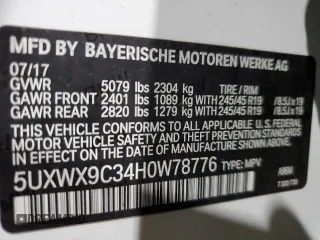 2017 BMW X3 xDrive28i with VIN 5UXWX9C34H0W78776, listed as a Copart auction lot 49159505 with 107,591 mi miles and Salvage Title. Bid and sale history available at DreamBid. Image 14.