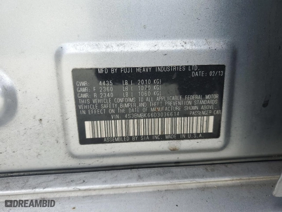 2013 Subaru Legacy 2.5i Limited with VIN 4S3BMBK66D3036614, listed as a Copart auction lot 44515505 with 163,892 mi miles and Salvage Title. Bid and sale history available at carsss.com. Image 12.