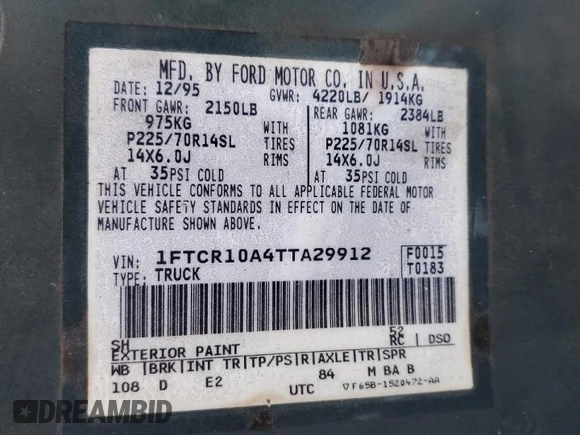 1996 Ford Ranger XL z VIN 1FTCR10A4TTA29912, wystawiony jako Copart lot #85254904 z przebiegiem 340 185 mil mil oraz Szkoda całkowita • Salvage title. Historia ofert i sprzedaży dostępna na DreamBid. Obrazek 12.