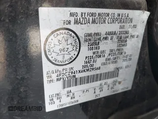 2004 Mazda Tribute LX with VIN 4F2CZ941X4KM29568, listed as a IAAI auction lot 41735353 with 285,989 mi miles and . Bid and sale history available at carsss.com. Image 9.