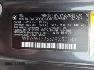 2007 BMW 3 Series 335i with VIN WBAWL73537PX50041, listed as a Copart auction lot 47267675 with 117,940 mi miles and Clean Title. Bid and sale history available at carsss.com. Image 10.