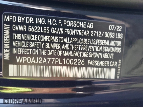 2023 Porsche Panamera with VIN WP0AJ2A77PL100226, listed as a IAAI auction lot 41554538 with 52,257 mi miles and . Bid and sale history available at DreamBid. Image 9.