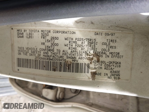 1998 Toyota 4Runner SR5 с VIN JT3GN86R8W0059458, выставлен на аукционе IAAI как лот 41828838 с пробегом 287 263 миль миль и . История ставок и продаж доступна на DreamBid. Изображение 9.
