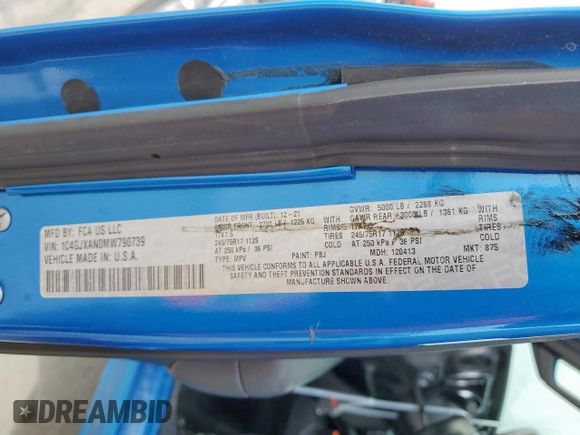 2021 Jeep Wrangler Sport S with VIN 1C4GJXAN0MW790739, listed as a Copart auction lot 47780115 with Not Provided miles and Salvage Title. Bid and sale history available at DreamBid. Image 12.