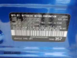 2017 Mitsubishi Outlander ES с VIN JA4AP3AU5HZ003951, выставлен на аукционе Copart как лот 57322925 с пробегом 188 119 миль миль и Списание • Salvage title. История ставок и продаж доступна на DreamBid. Изображение 14.