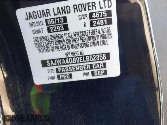2014 Jaguar XK with VIN SAJWA4GB0ELB52358, listed as a IAAI auction lot 41832850 with 93,037 mi miles. Bid and sale history available at carsss.com. Image 9.