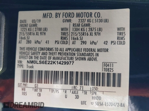 2019 Ford Transit Connect XL with VIN NM0LS6E22K1429977, listed as a IAAI auction lot 42282598 with 17,047 mi miles and . Bid and sale history available at DreamBid. Image 9.