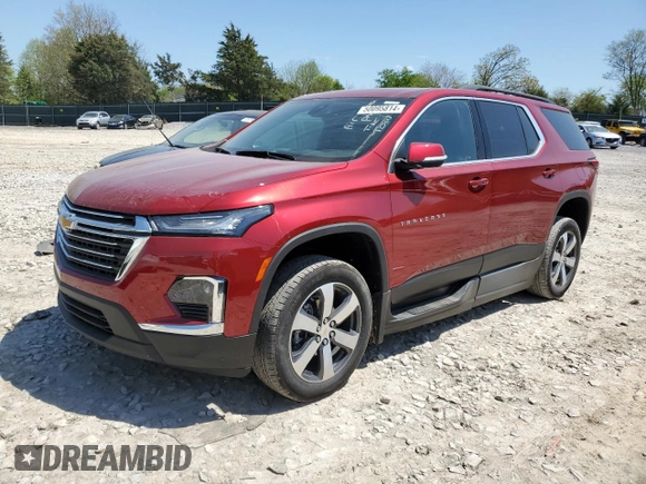 2022 Chevrolet Traverse LT Leather with VIN 1GNERHKWXNJ112857, listed as a Copart auction lot 50095814 with 25,105 mi miles. Bid and sale history available at carsss.com. Image 1.