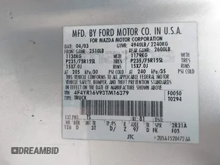 2003 Mazda B-Series 2WD Truck DS with VIN 4F4YR16V93TM16379, listed as a IAAI auction lot 41586832 with 147,300 mi miles. Bid and sale history available at carsss.com. Image 9.