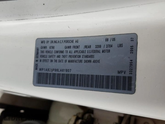 2006 Porsche Cayenne S with VIN WP1AB29P86LA61807, listed as a Copart auction lot 50428215 with 105,805 mi miles and Salvage title. Bid and sale history available at DreamBid. Image 13.