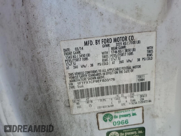 2014 Ford F-150 XL with VIN 1FTFX1CF9EFB33176, listed as a Copart auction lot 50166745 with 205,632 mi miles and Salvage Title. Bid and sale history available at carsss.com. Image 12.
