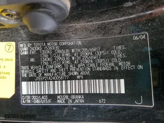 2004 Toyota Highlander with VIN JTEEP21A240058777, listed as a Copart auction lot 43448685 with 83,055 mi miles and Clean Title. Bid and sale history available at carsss.com. Image 13.