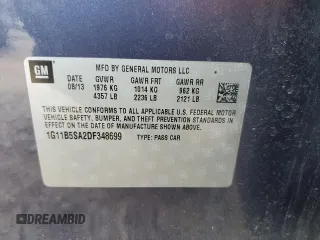 2013 Chevrolet Malibu LS with VIN 1G11B5SA2DF348699, listed as a Copart auction lot 55986895 with 196,900 mi miles and Salvage Title. Bid and sale history available at DreamBid. Image 12.