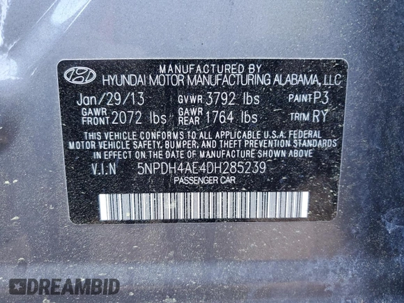 2013 Hyundai Elantra GLS z VIN 5NPDH4AE4DH285239, wystawiony jako Copart lot #52432085 z przebiegiem 109 822 mil mil oraz Szkoda całkowita • Salvage title. Historia ofert i sprzedaży dostępna na DreamBid. Obrazek 14.