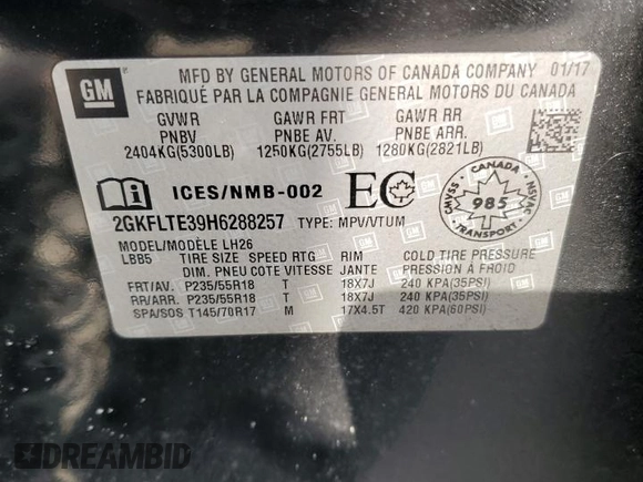 2017 GMC Terrain SLE with VIN 2GKFLTE39H6288257, listed as a Copart auction lot 45348105 with 114,560 mi miles and Salvage Title. Bid and sale history available at carsss.com. Image 14.