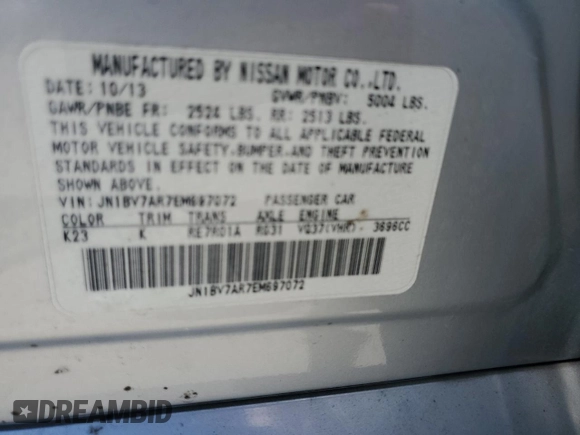 2014 Infiniti Q50 Premium with VIN JN1BV7AR7EM697072, listed as a Copart auction lot 60526535 with 227,626 mi miles and Salvage title. Bid and sale history available at DreamBid. Image 12.