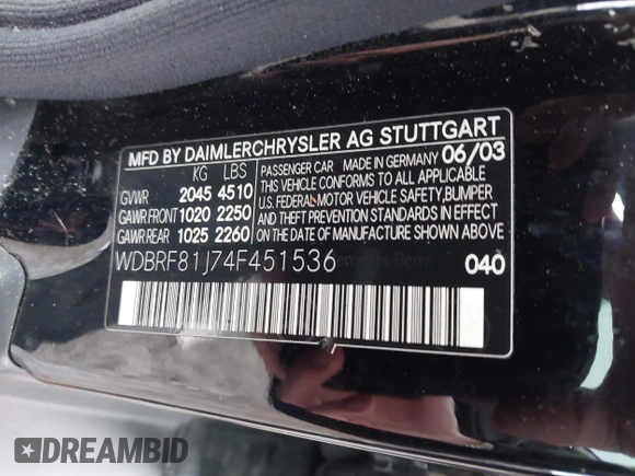2004 Mercedes-Benz C 240 with VIN WDBRF81J74F451536, listed as a IAAI auction lot 41954471 with 104,629 mi miles and . Bid and sale history available at DreamBid. Image 9.