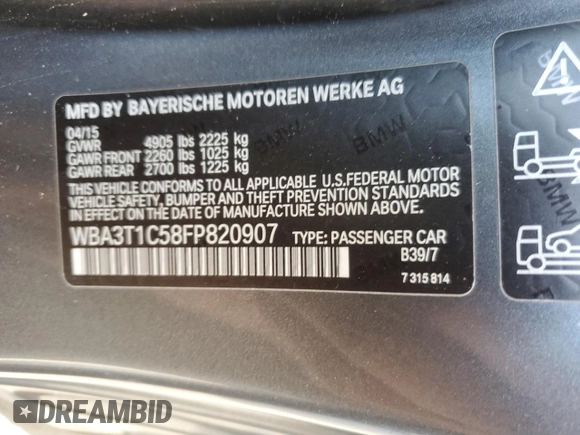 2015 BMW 4 Series 428i xDrive with VIN WBA3T1C58FP820907, listed as a Copart auction lot 87227004 with 81,047 mi miles and Salvage Title. Bid and sale history available at carsss.com. Image 12.