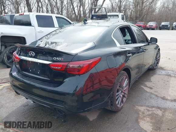 2018 Infiniti Q50 RED SPORT 400 with VIN JN1FV7AR7JM481279, listed as a IAAI auction lot 41850295 with 75,807 mi miles. Bid and sale history available at carsss.com. Image 4.