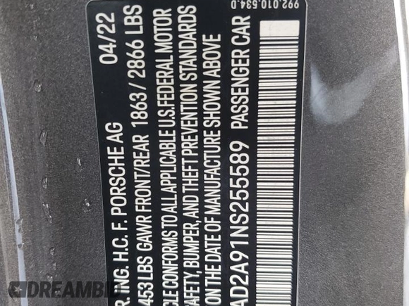 2022 Porsche 911 Turbo S z VIN WP0AD2A91NS255589, wystawiony jako Copart lot #60695644 z przebiegiem 6 562 mil mil oraz Nie do naprawy • Non repairable. Historia ofert i sprzedaży dostępna na DreamBid. Obrazek 12.