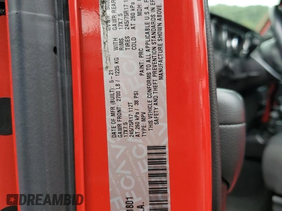 2021 Jeep Wrangler Sport S with VIN 1C4GJXAN8MW721801, listed as a Copart auction lot 72722484 with 36,686 mi miles and Salvage title. Bid and sale history available at DreamBid. Image 12.