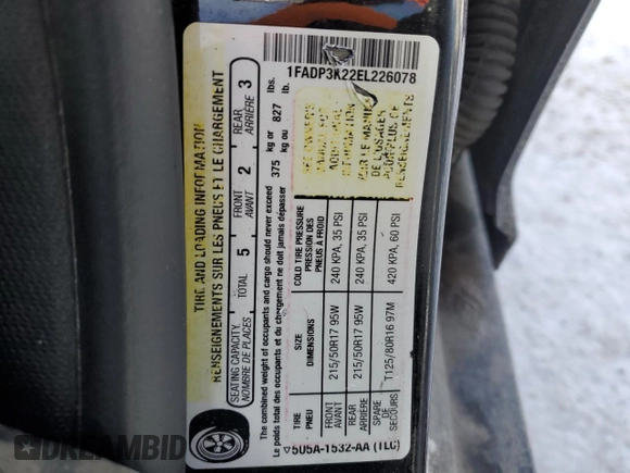 2014 Ford Focus SE with VIN 1FADP3K22EL226078, listed as a Copart auction lot 46269185 with 0 mi miles and Non Repairable. Bid and sale history available at carsss.com. Image 12.