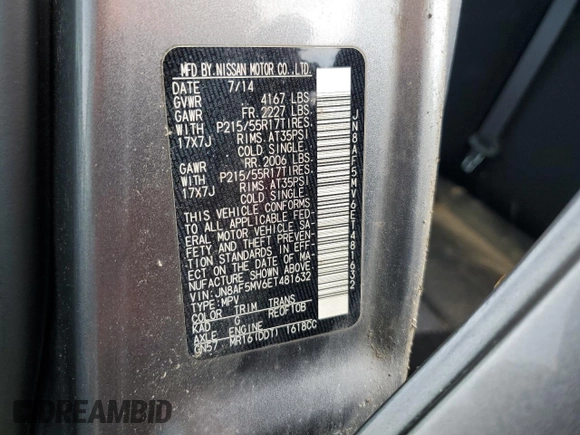 2014 Nissan Juke S with VIN JN8AF5MV6ET481632, listed as a Copart auction lot 60005854 with 128,898 mi miles and Non Repairable. Bid and sale history available at carsss.com. Image 13.