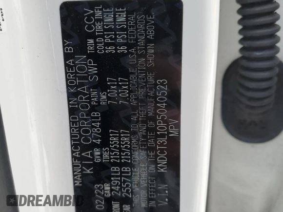 2023 Kia Niro Wave with VIN KNDCT3L10P5040523, listed as a Copart auction lot 89325305 with 8,287 mi miles and Salvage Title. Bid and sale history available at DreamBid. Image 13.