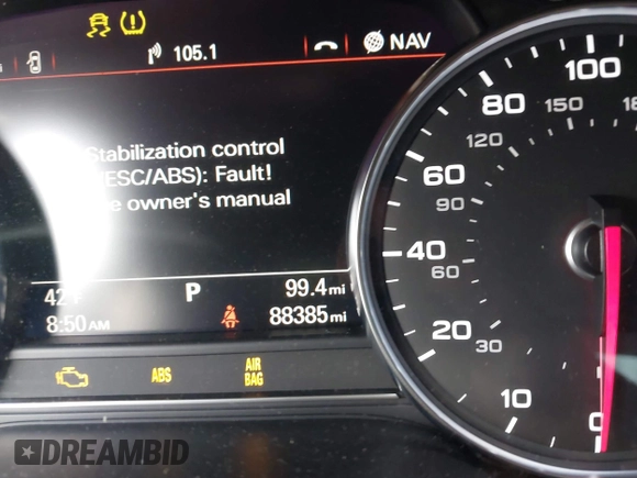 2017 Audi A8 L with VIN WAU44AFDXHN006857, listed as a IAAI auction lot 41758062 with 88,385 mi miles. Bid and sale history available at carsss.com. Image 7.