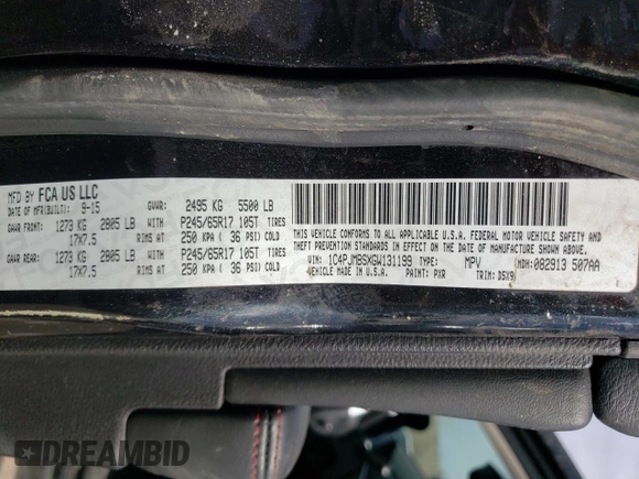 2016 Jeep Cherokee Trailhawk with VIN 1C4PJMBSXGW131199, listed as a Copart auction lot 49292505 with 97,359 mi miles and Salvage Title. Bid and sale history available at DreamBid. Image 13.