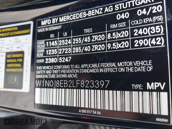 2020 Mercedes-Benz GLC with VIN W1N0J8EB2LF823397, listed as a IAAI auction lot 41469142 with 86,252 mi miles. Bid and sale history available at carsss.com. Image 9.