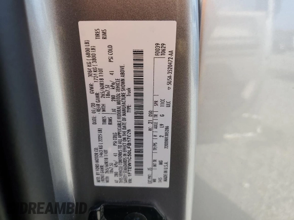2020 Ford F-150 XL with VIN 1FTEW1C50LFB17628, listed as a Copart auction lot 43957755 with 100,119 mi miles and Salvage Title. Bid and sale history available at carsss.com. Image 14.