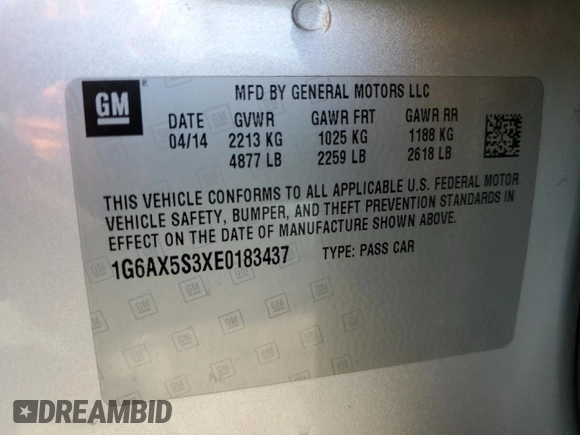 2014 Cadillac CTS Luxury AWD with VIN 1G6AX5S3XE0183437, listed as a Copart auction lot 50405105 with 111,806 mi miles and Salvage Title. Bid and sale history available at DreamBid. Image 14.
