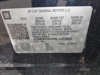 2020 Chevrolet Traverse LT Cloth with VIN 1GNERGKW9LJ151852, listed as a IAAI auction lot 41726690 with 92,671 mi miles. Bid and sale history available at carsss.com. Image 9.