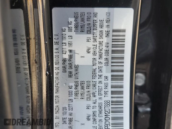 2021 Mazda 3 Preferred with VIN 3MZBPBCM0MM207888, listed as a Copart auction lot 74663344 with Not Provided miles and Non Repairable. Bid and sale history available at DreamBid. Image 14.