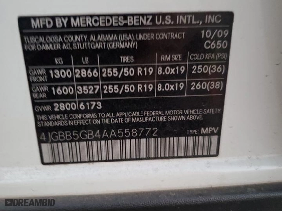 2010 Mercedes-Benz M-Class ML 350 with VIN 4JGBB5GB4AA558772, listed as a Copart auction lot 44060025 with 116,688 mi miles and Salvage Title. Bid and sale history available at carsss.com. Image 13.