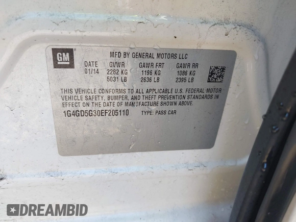 2014 Buick LaCrosse Premium I with VIN 1G4GD5G30EF205110, listed as a IAAI auction lot 41790782 with 154,132 mi miles and . Bid and sale history available at DreamBid. Image 9.