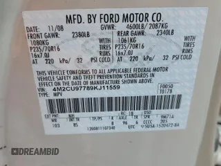 2009 Mercury Mariner Premier with VIN 4M2CU97789KJ11559, listed as a Copart auction lot 50976635 with 152,481 mi miles and Salvage Title. Bid and sale history available at carsss.com. Image 14.