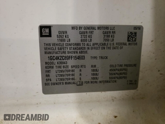 2015 Chevrolet Silverado 3500HD LT with VIN 1GC4KZC89FF154603, listed as a Copart auction lot 88771005 with 235,152 mi miles and Salvage Title. Bid and sale history available at carsss.com. Image 12.