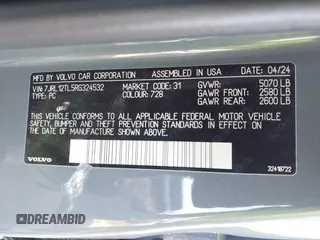 2024 Volvo S60 Plus Dark Theme with VIN 7JRL12TL5RG324532, listed as a IAAI auction lot 42004470 with Not provided miles and . Bid and sale history available at DreamBid. Image 9.